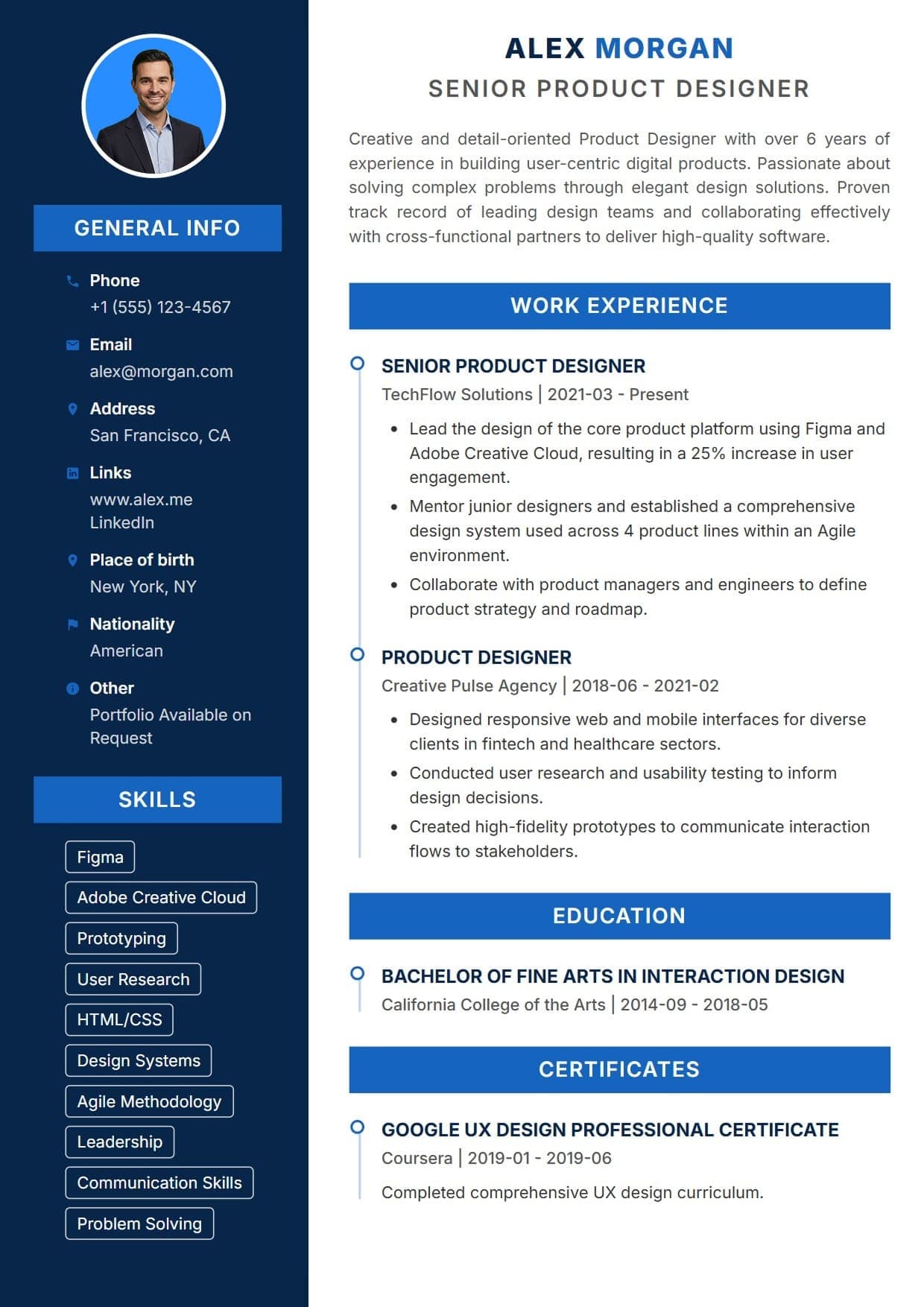 Clarity resume template Clarity resume template — A highly legible and structured two-column layout featuring a bold dark sidebar and striking bright accent blocks. This template utilizes clear timeline markers and neatly boxed skill tags to present your career history with absolute precision and readability.