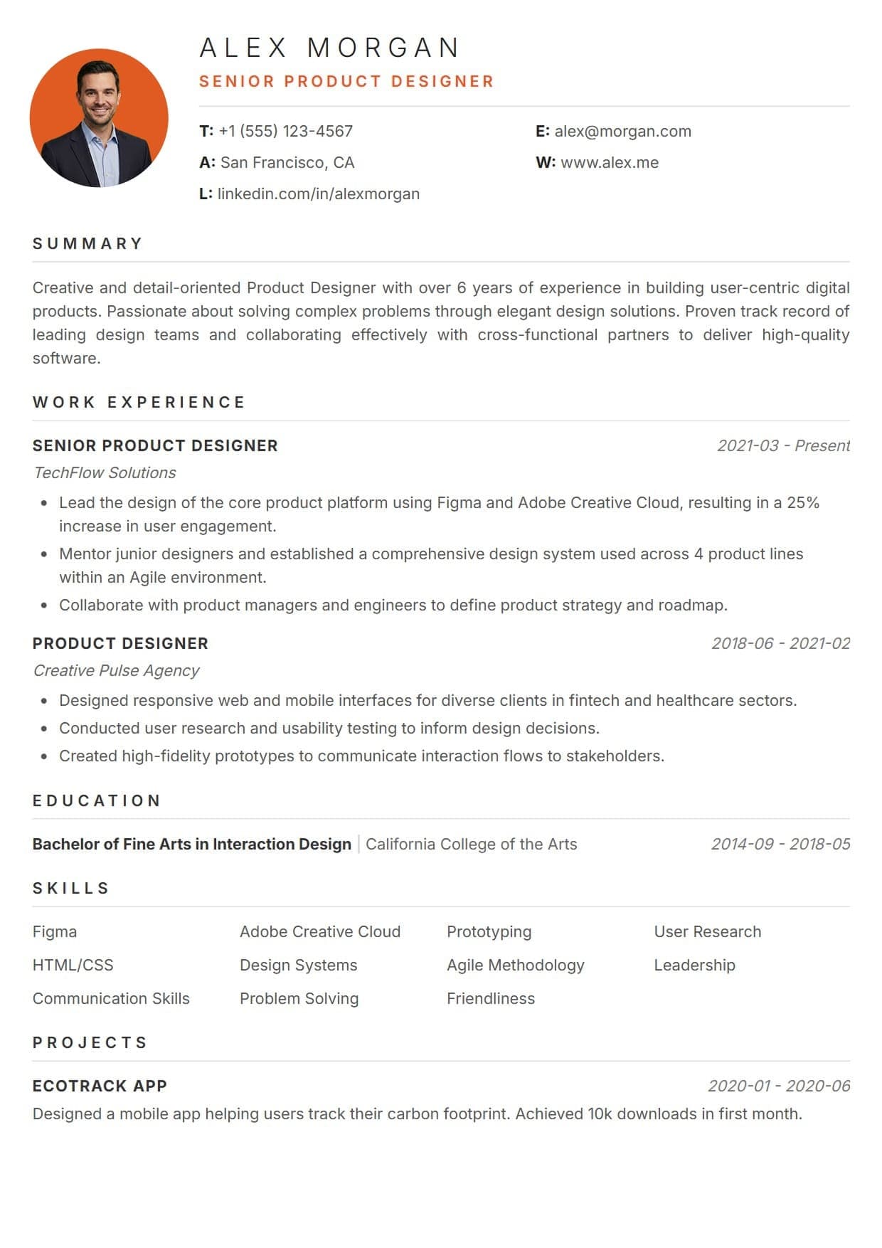 Lumina resume template Lumina resume template — A brilliant blend of classic structure and modern flair. This template features a striking, accent-colored profile header, neatly organized grid-based contact details, and a streamlined single-column layout, making your professional narrative both compelling and exceptionally easy to read.