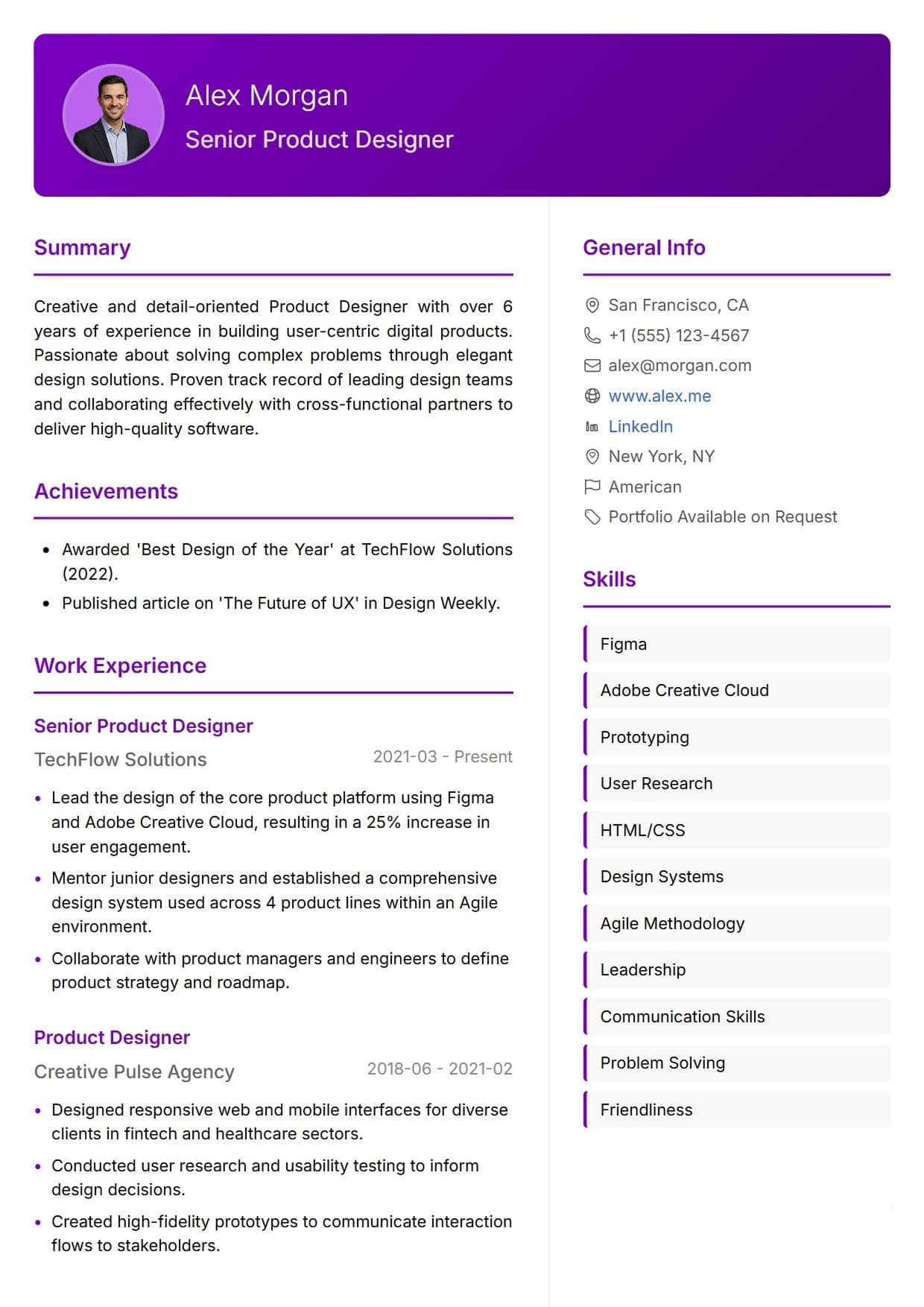 Sleek resume template Sleek resume template — Make a powerful first impression with a striking, color-blocked header. This dynamic two-column design uses high-contrast elements and structured lists to showcase your expertise with absolute confidence.