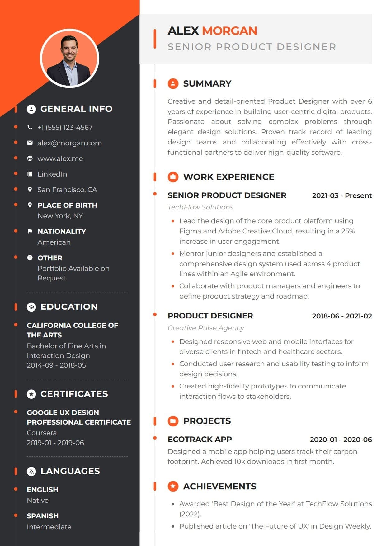 Vertex resume template Vertex resume template — A dynamic and high-impact design featuring a striking diagonal header and a high-contrast dark sidebar. This template uses bold color accents and an integrated timeline structure to make a powerful, unforgettable statement.